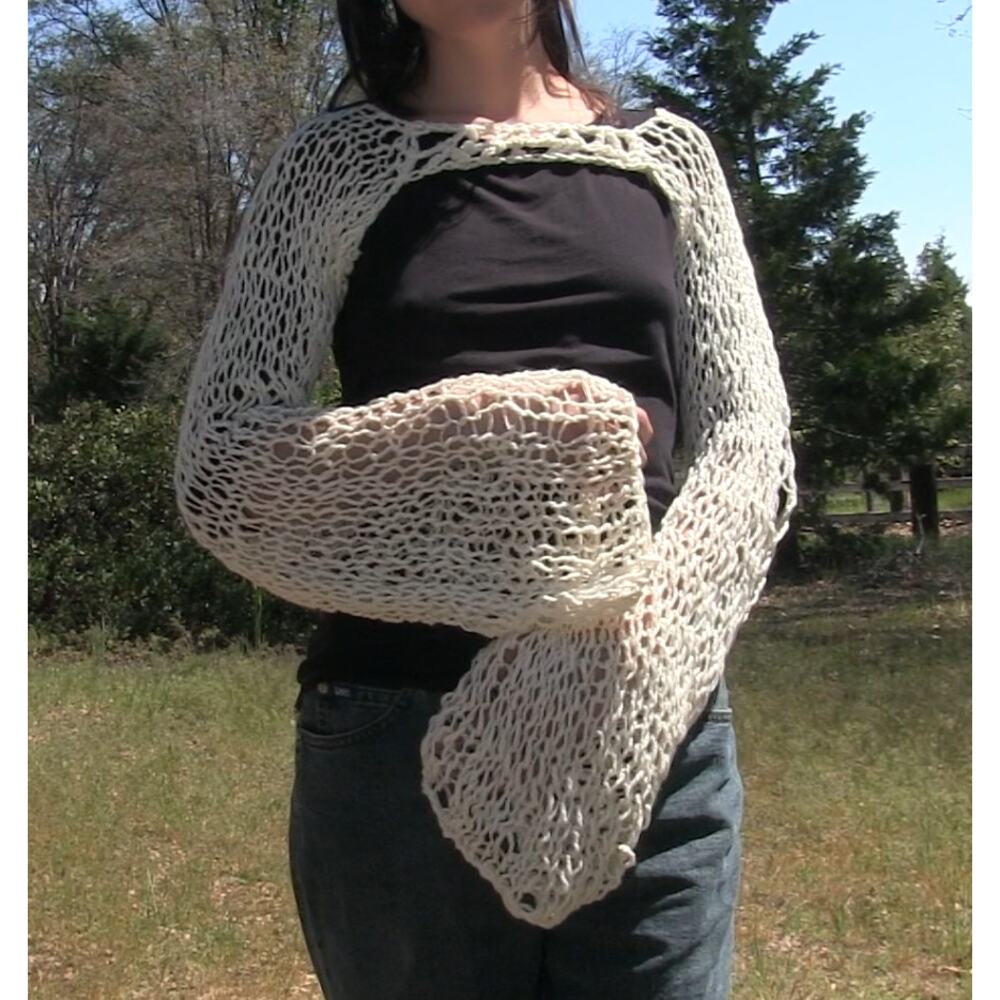 White Organic Cotton Sleeves - Knit and Crochet Shrug- L